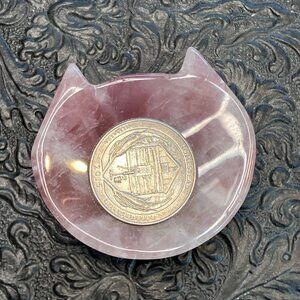 Rose Quartz Crystal Kitty Cat Ring Dish Bowl
